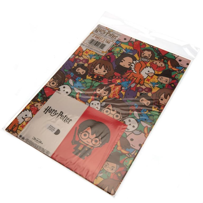 Harry Potter Chibi Gift Wrap Set - Vibrant 2-Sheet Design with Red Tags