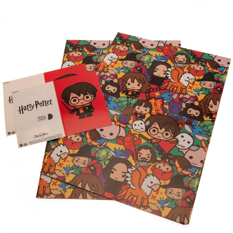 Harry Potter Chibi Gift Wrap Set - Vibrant 2-Sheet Design with Red Tags
