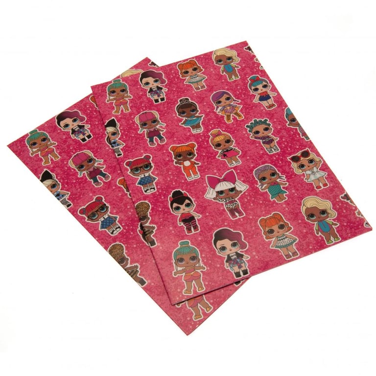 L.O.L. Surprise Gift Wrap - Vibrant Character-Themed Sheets & Tags, Pink Background, Party Supplies