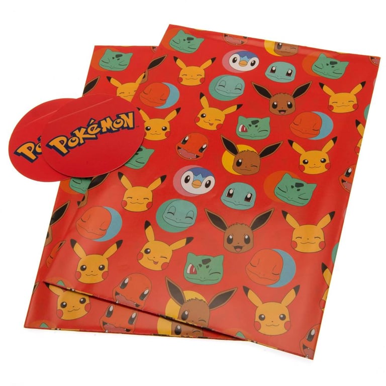 Pokmon Gift Wrap - Vibrant Orange Wrapping Paper & Customizable Tags