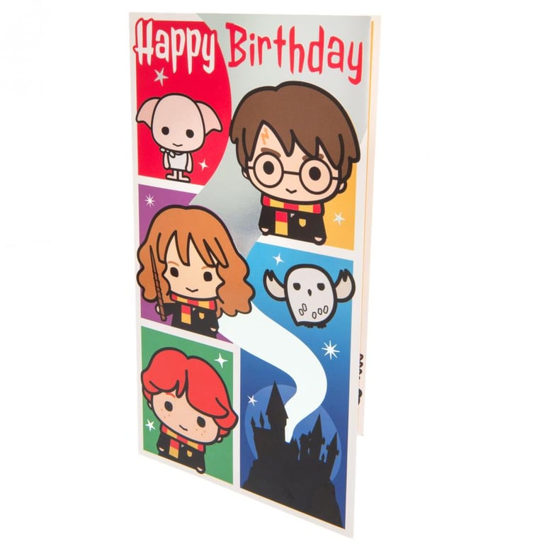 Harry Potter Chibi Style Magical Birthday Card - Colourful Gloss Finish With Adventure Message