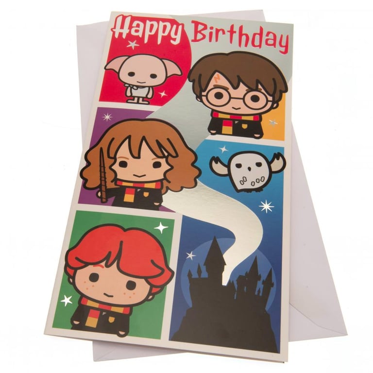 Harry Potter Chibi Style Magical Birthday Card - Colourful Gloss Finish With Adventure Message