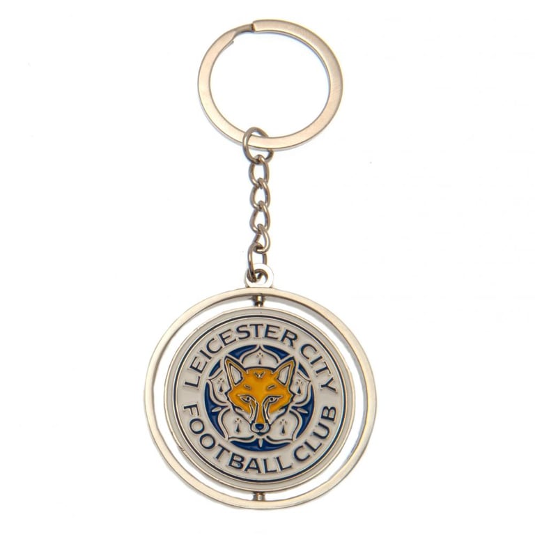 Leicester City FC Metal Spinner Keyring - Enamel Crest Charm Keychain