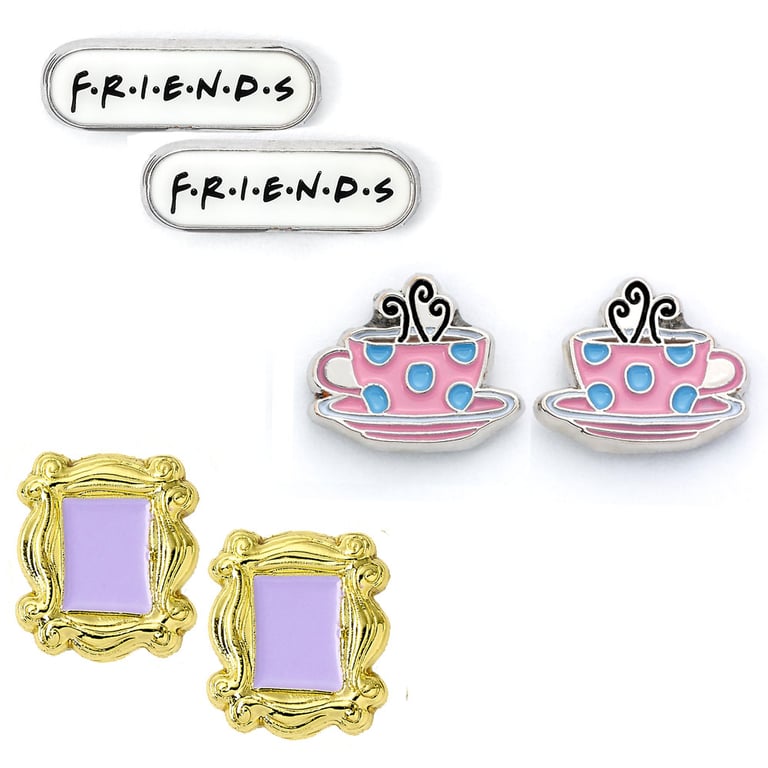 Silver Plated Friends Stud Earrings Set - Iconic Symbols & Designs