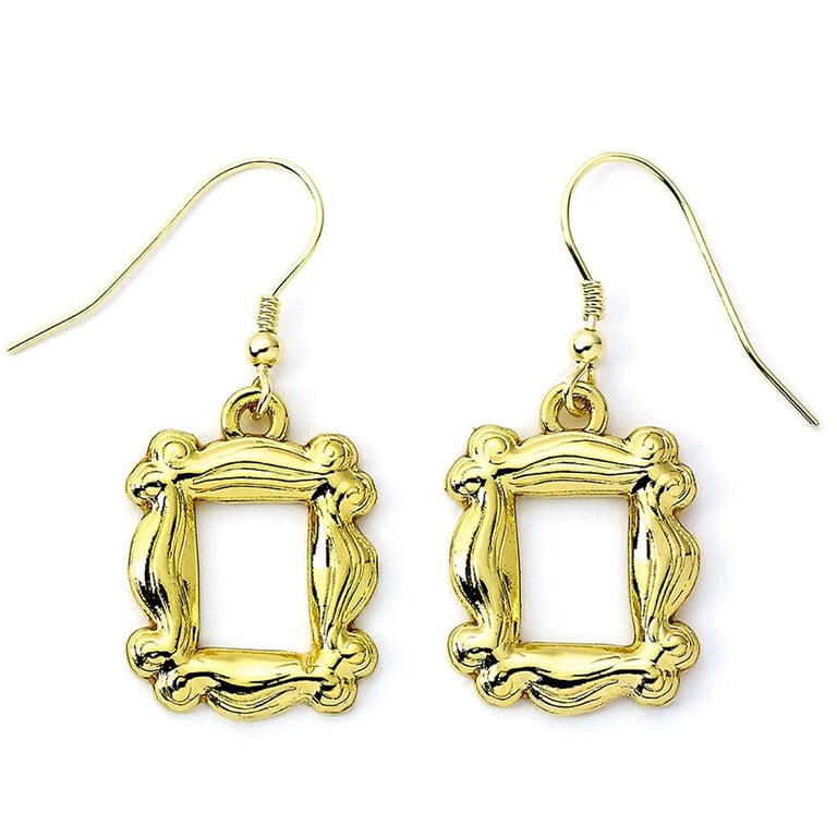 Gold Plated Monica s Peephole Frame Hook Earrings - Detailed Design Fashion Jewelry