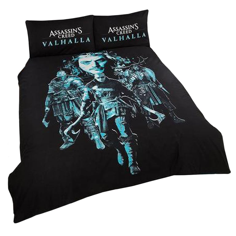 Assassin s Creed Valhalla Double Duvet Set - 52 Polyester, Multi Logo Design, Machine Washable
