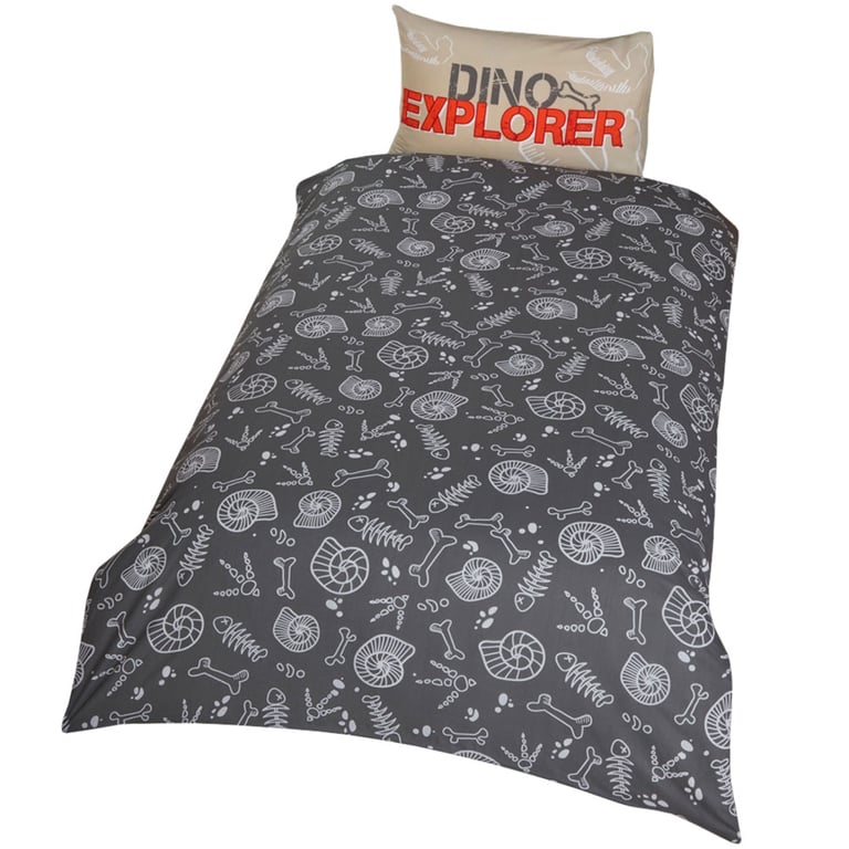 National Geographic Dinosaur Bedding Set - Reversible Fossil Design, 50 Recycled Cotton, Machine Washable Single Duvet Cover and Pillowcase Set