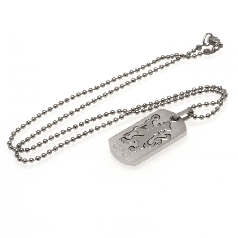 Chelsea FC Stainless Steel Dog Tag with Engraved Lion Insert and Ball Chain
