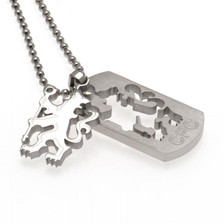 Chelsea FC Stainless Steel Dog Tag with Engraved Lion Insert and Ball Chain