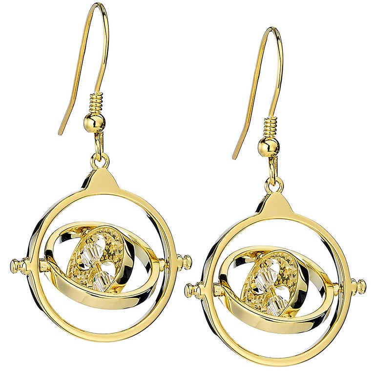 Harry Potter Gold Plated Crystal Time Turner Earrings - Spinning Hook Design