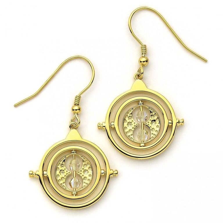 Harry Potter Gold Plated Crystal Time Turner Earrings - Spinning Hook Design