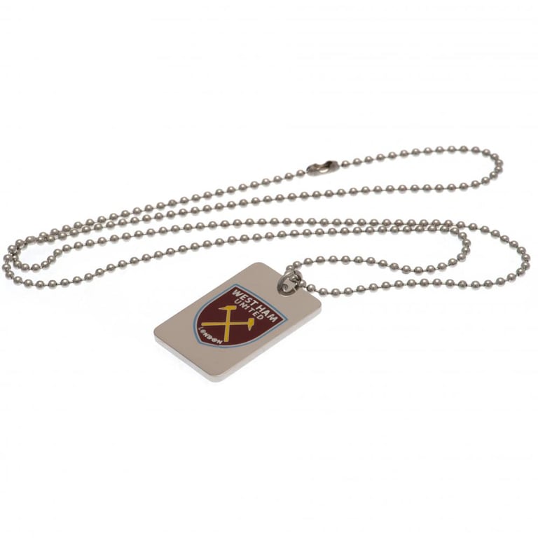 West Ham United FC Enamel Crest Dog Tag & Chrome Finish Chain