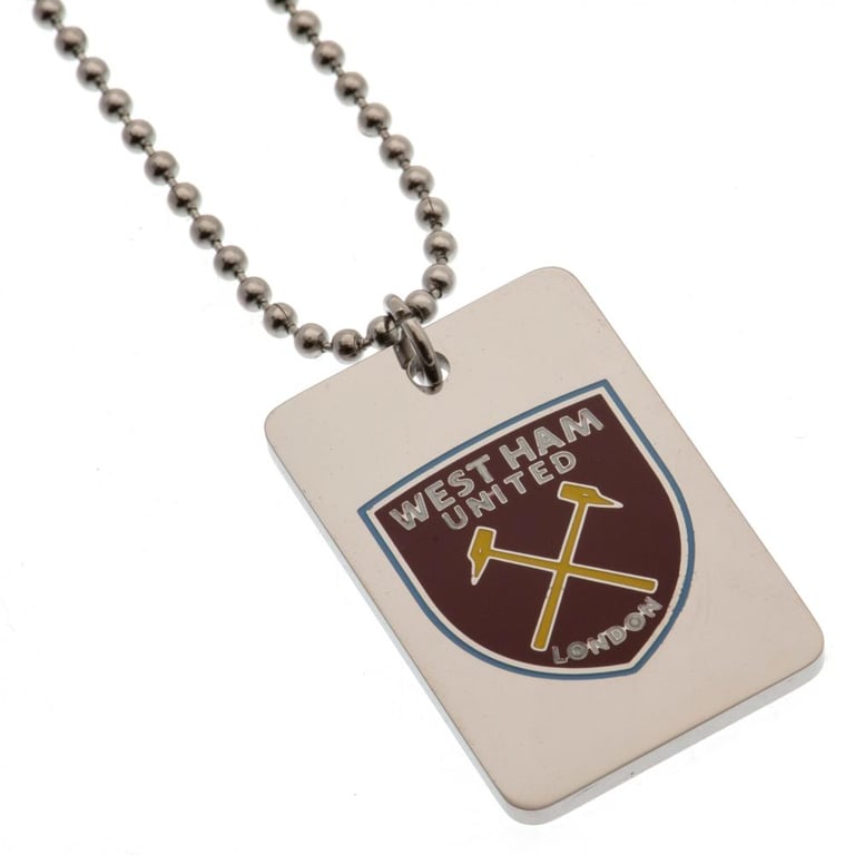West Ham United FC Enamel Crest Dog Tag & Chrome Finish Chain