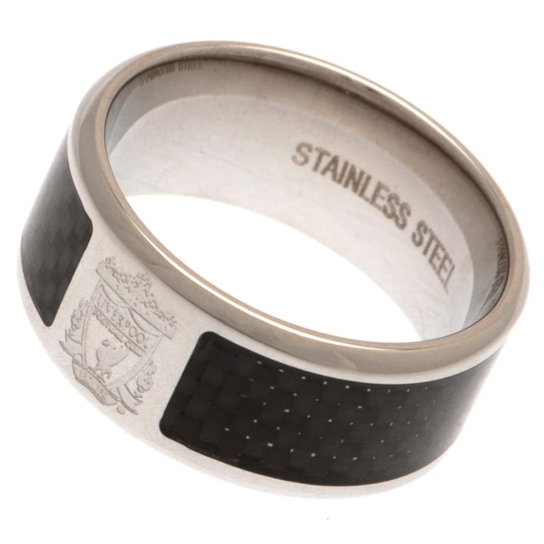 Liverpool FC Carbon Fibre Woven Effect Stainless Steel Ring Engraved