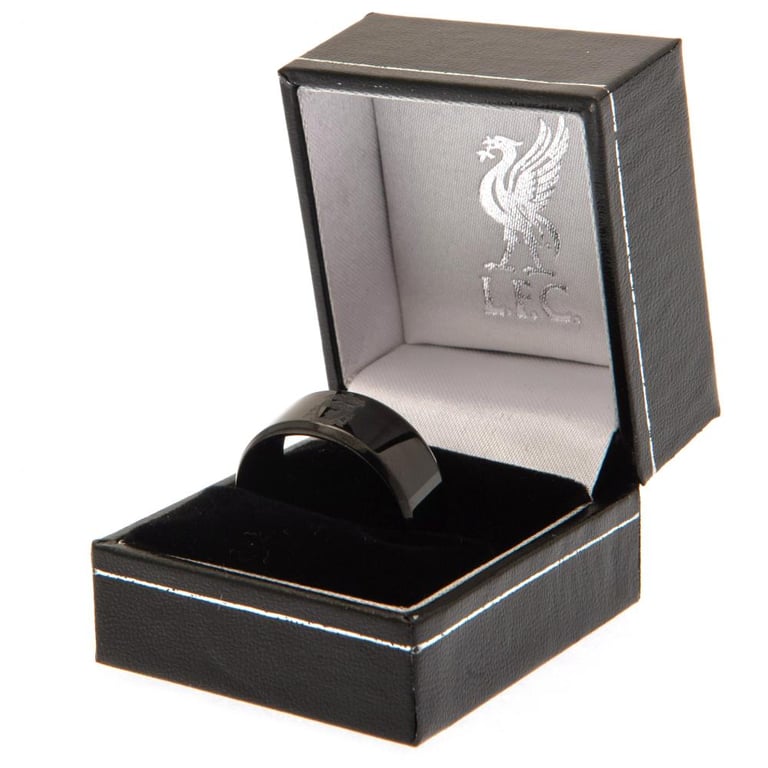 Liverpool FC Black IP Stainless Steel Large Engraved Ring