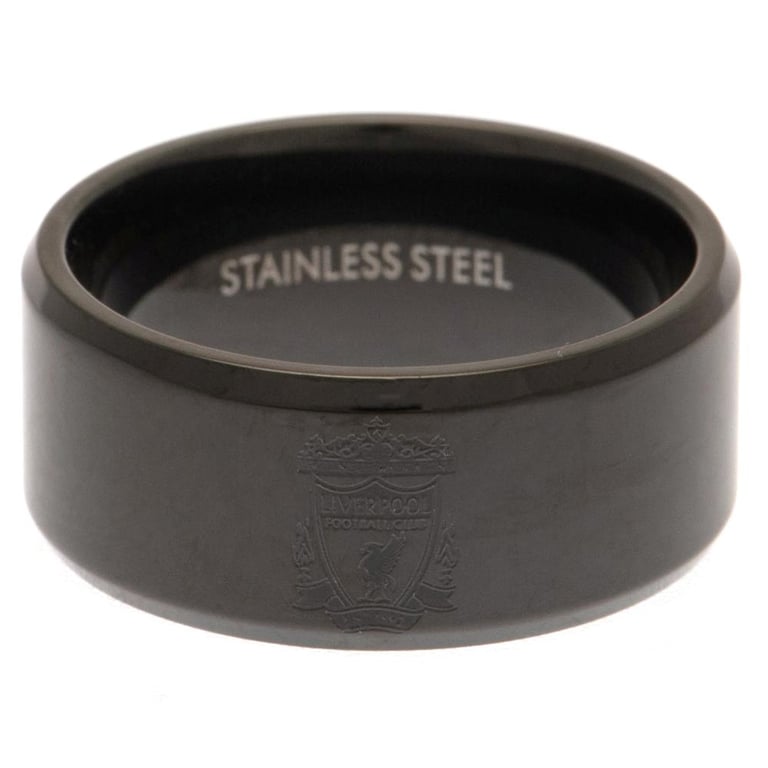 Liverpool FC Black IP Stainless Steel Large Engraved Ring