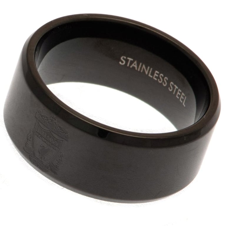 Liverpool FC Black Ion Plated Stainless Steel Ring Engraved with Official Crest