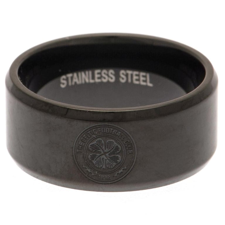 Celtic FC Black Ion Plated Stainless Steel Ring with Engraved Celtic Crest - Large Size