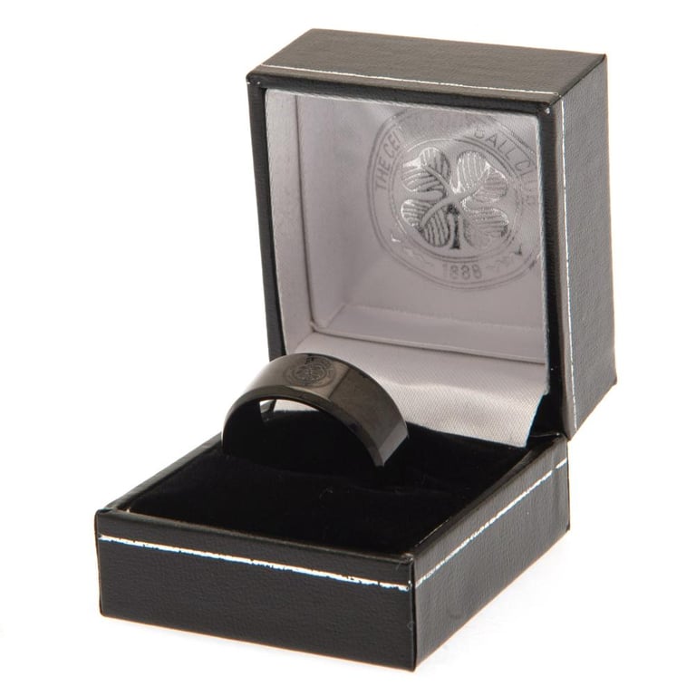 Celtic FC Black Ion Plated Stainless Steel Ring with Celtic Crest Engraving - Small Size