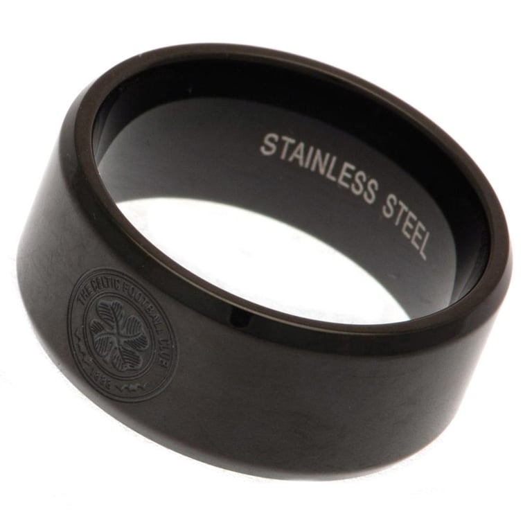Celtic FC Black Ion Plated Stainless Steel Ring with Celtic Crest Engraving - Small Size