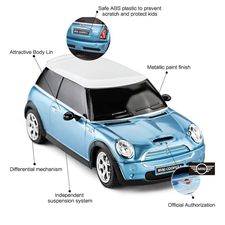 Mini Cooper S 1:24 Scale Radio Controlled Car with Spring Suspension and LED Headlights