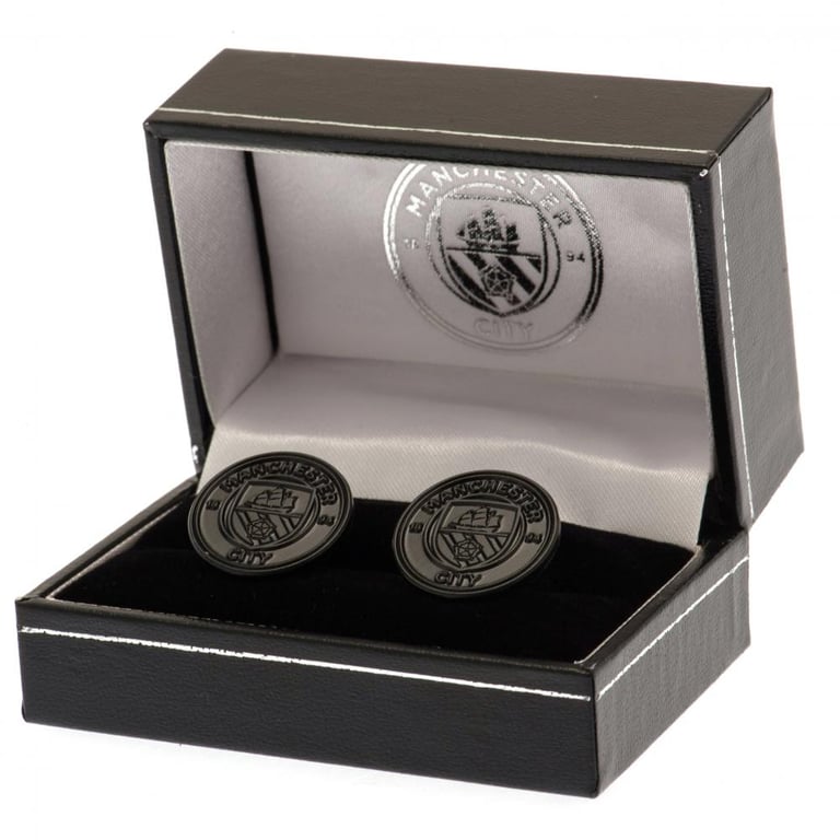 Manchester City FC Black Ion Plated Stainless Steel Crest Cufflinks