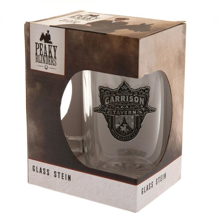 Peaky Blinders Antique Silver Glass Tankard - Garrison Tavern Metal Badge
