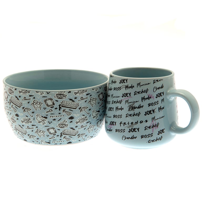 Friends Breakfast Set - Ceramic Doodle Mug and Handled Bowl Gift Set