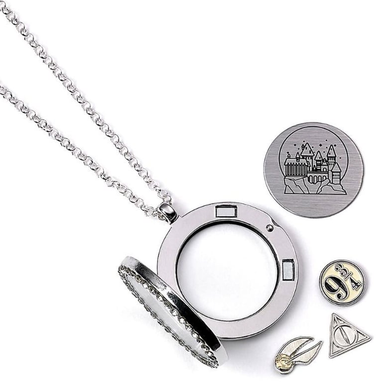 Harry Potter Silver Plated 9 & 3 Quarters Locket Necklace with Deathly Hallows Charm and Golden Snitch Decoration