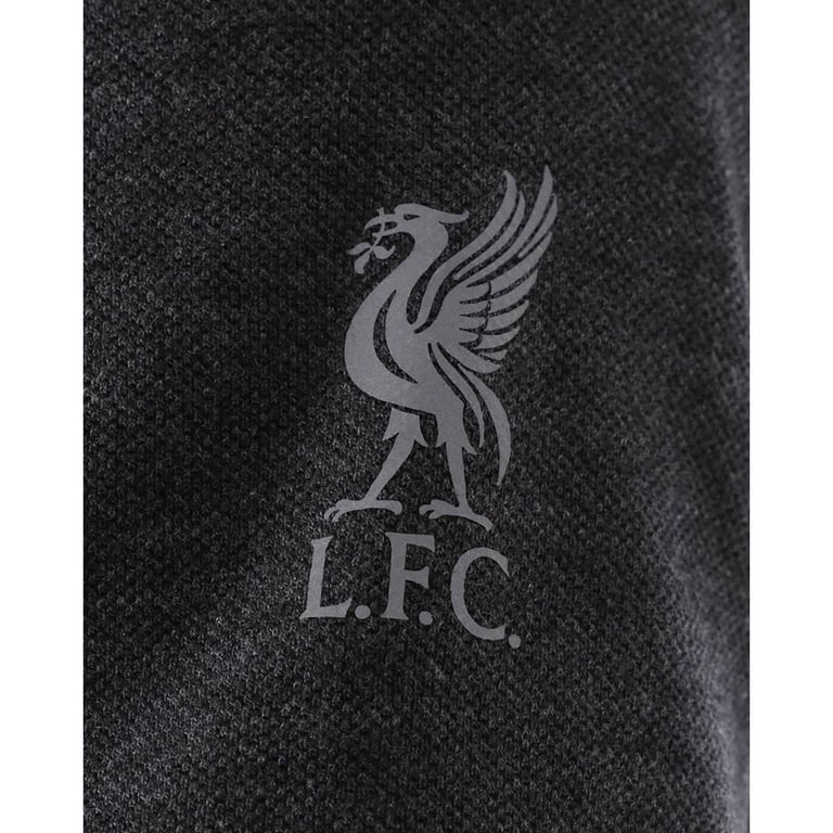 Liverpool FC Neon Panel Polo - Charcoal Mens Polo with Liverbird Crest and Grey Hem Tab Detail