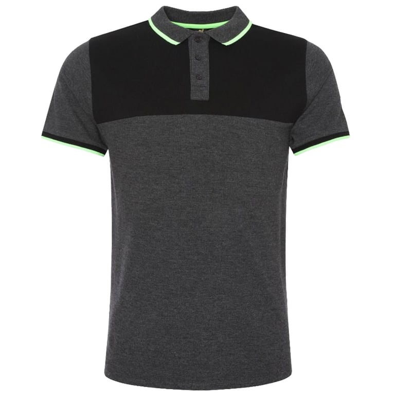 Liverpool FC Neon Panel Polo - Charcoal Mens Polo with Liverbird Crest and Grey Hem Tab Detail
