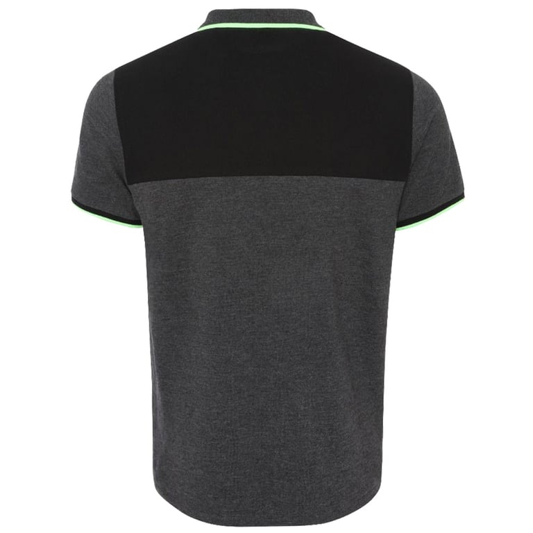 Liverpool FC Neon Panel Polo - Charcoal Mens Polo with Liverbird Crest and Grey Hem Tab Detail