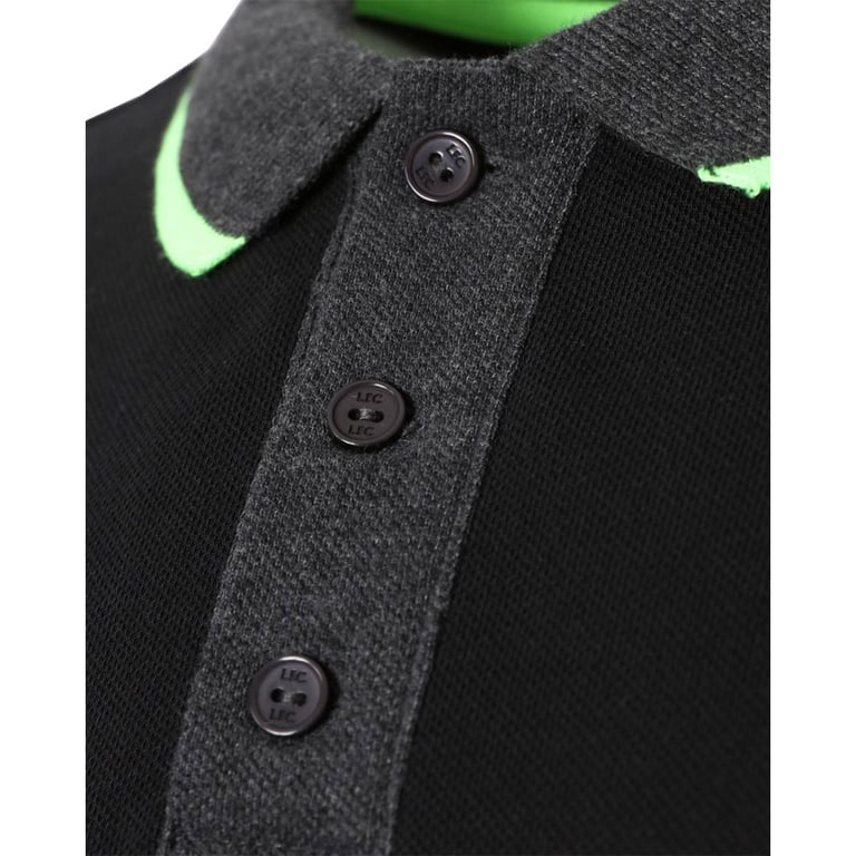 Liverpool FC Neon Panel Polo - Charcoal Mens Polo with Liverbird Crest and Grey Hem Tab Detail