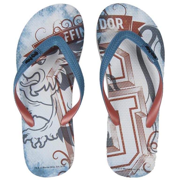 Harry Potter Gryffindor Blue Flip Flops - Official Crest and Mascot Design