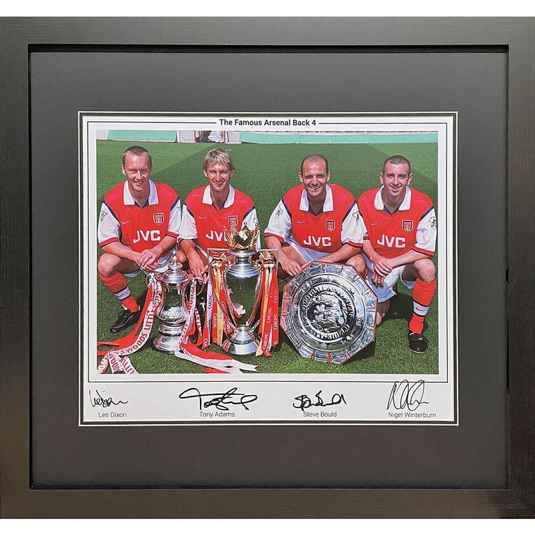 Arsenal FC Famous Back 4 Signed Framed Photographic Print - Hand Signed by Tony Adams, Nigel Winterburn, Lee Dixon & Steve Bould