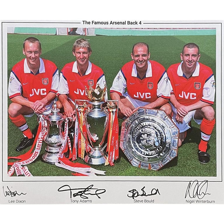 Arsenal FC Famous Back 4 Signed Framed Photographic Print - Hand Signed by Tony Adams, Nigel Winterburn, Lee Dixon & Steve Bould