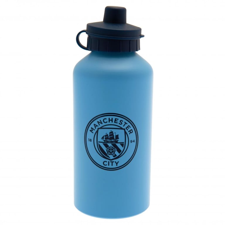 Manchester City FC Aluminium Drinks Bottle - Lightweight Matt Blue Finish with Flip Top Cap and Drinking Spout