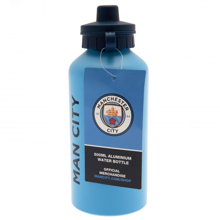 Manchester City FC Aluminium Drinks Bottle - Lightweight Matt Blue Finish with Flip Top Cap and Drinking Spout