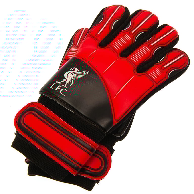 Liverpool FC Delta Goalkeeper Gloves - Red Crest Design with Latex Foam Palm and Elastic Strap