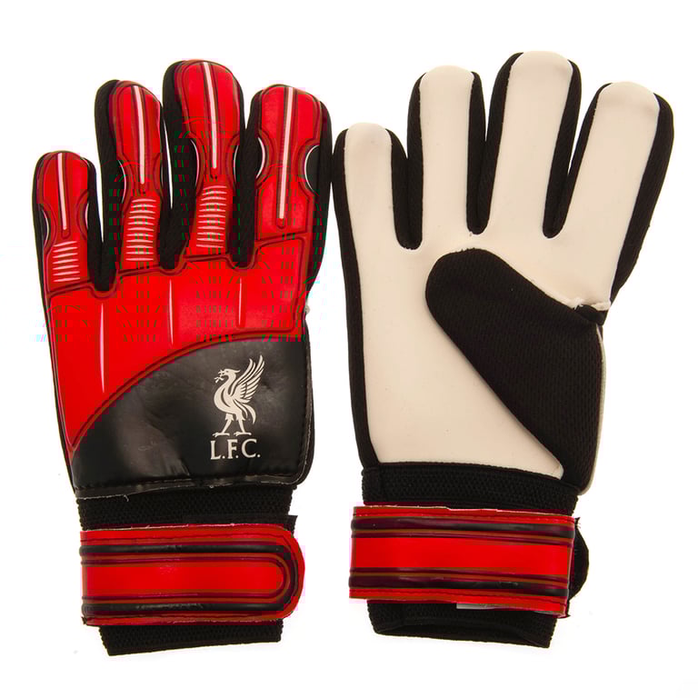 Liverpool FC Delta Goalkeeper Gloves - Red Crest Design with Latex Foam Palm and Elastic Strap