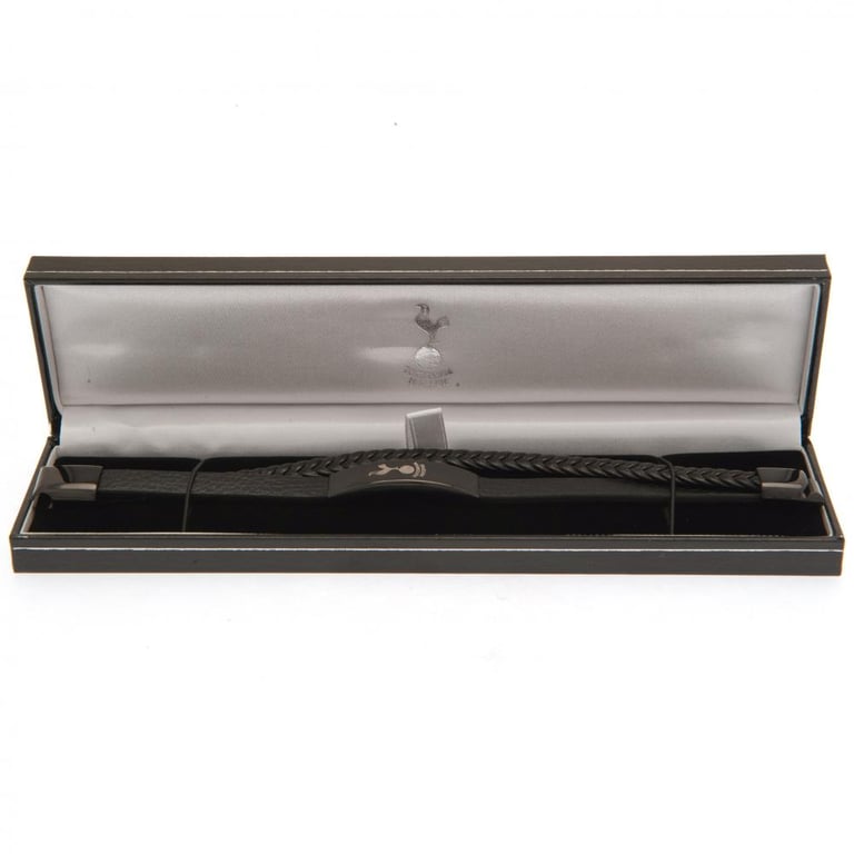 Tottenham Hotspur FC Genuine Leather Black IP Crest Bracelet with Magnetic Clasp