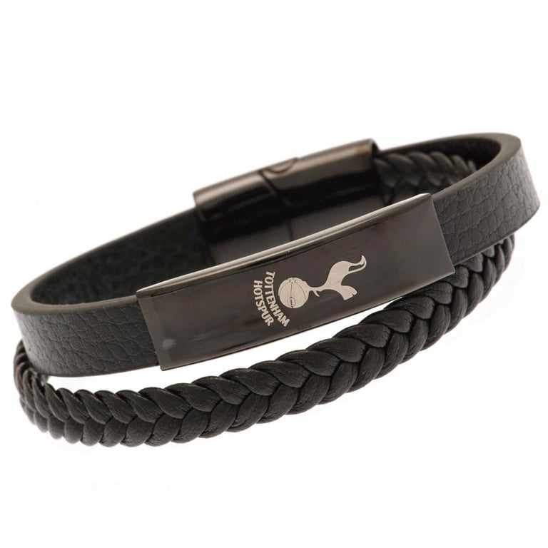Tottenham Hotspur FC Genuine Leather Black IP Crest Bracelet with Magnetic Clasp