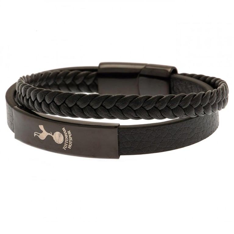 Tottenham Hotspur FC Genuine Leather Black IP Crest Bracelet with Magnetic Clasp