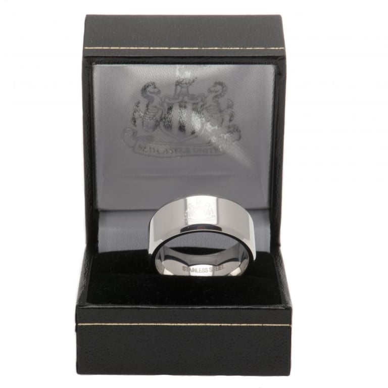 Newcastle United FC Large Stainless Steel Club Crest Band Ring - Chrome Finish