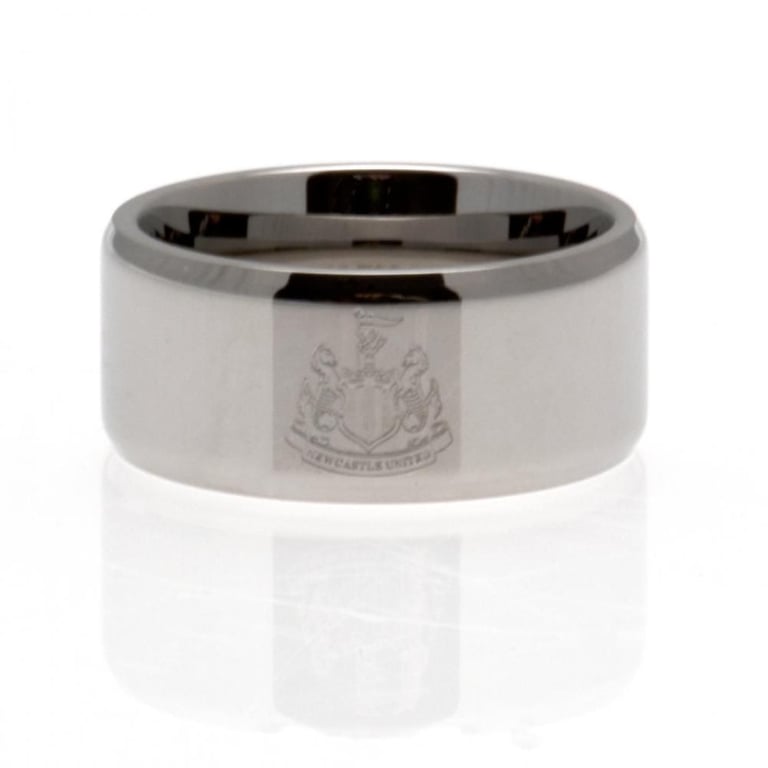 Newcastle United FC Stainless Steel Crest Band Ring - Chrome Finish Engraved Club Crest