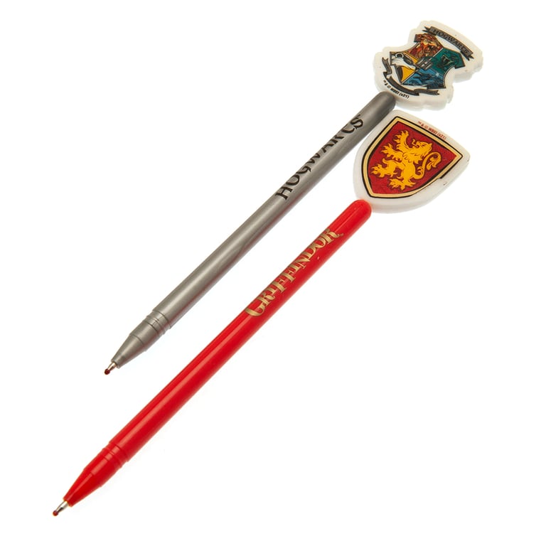 Harry Potter 2pk Pen & Topper Set - Hogwarts and Gryffindor Themed Writing Tools