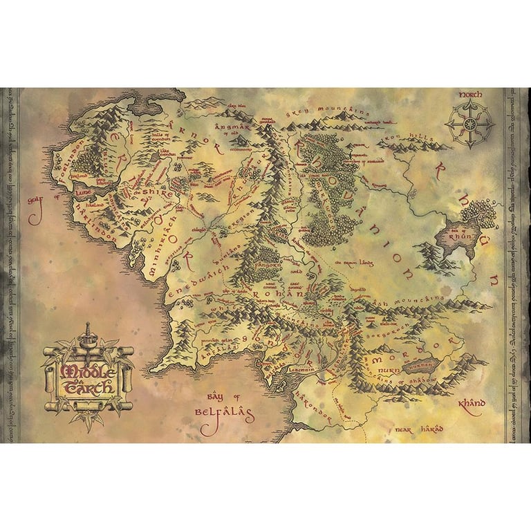 The Lord of the Rings Middle Earth Map Poster, 192cm High Resolution Artwork