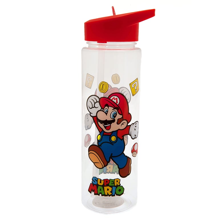 Super Mario Plastic Drinks Bottle with Colourful Print and Clear Drinking Spout