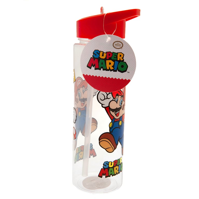 Super Mario Plastic Drinks Bottle with Colourful Print and Clear Drinking Spout