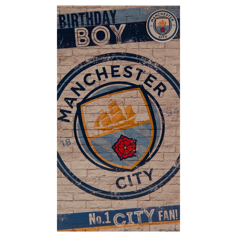 Manchester City FC Colourful Birthday Card and Badge Set